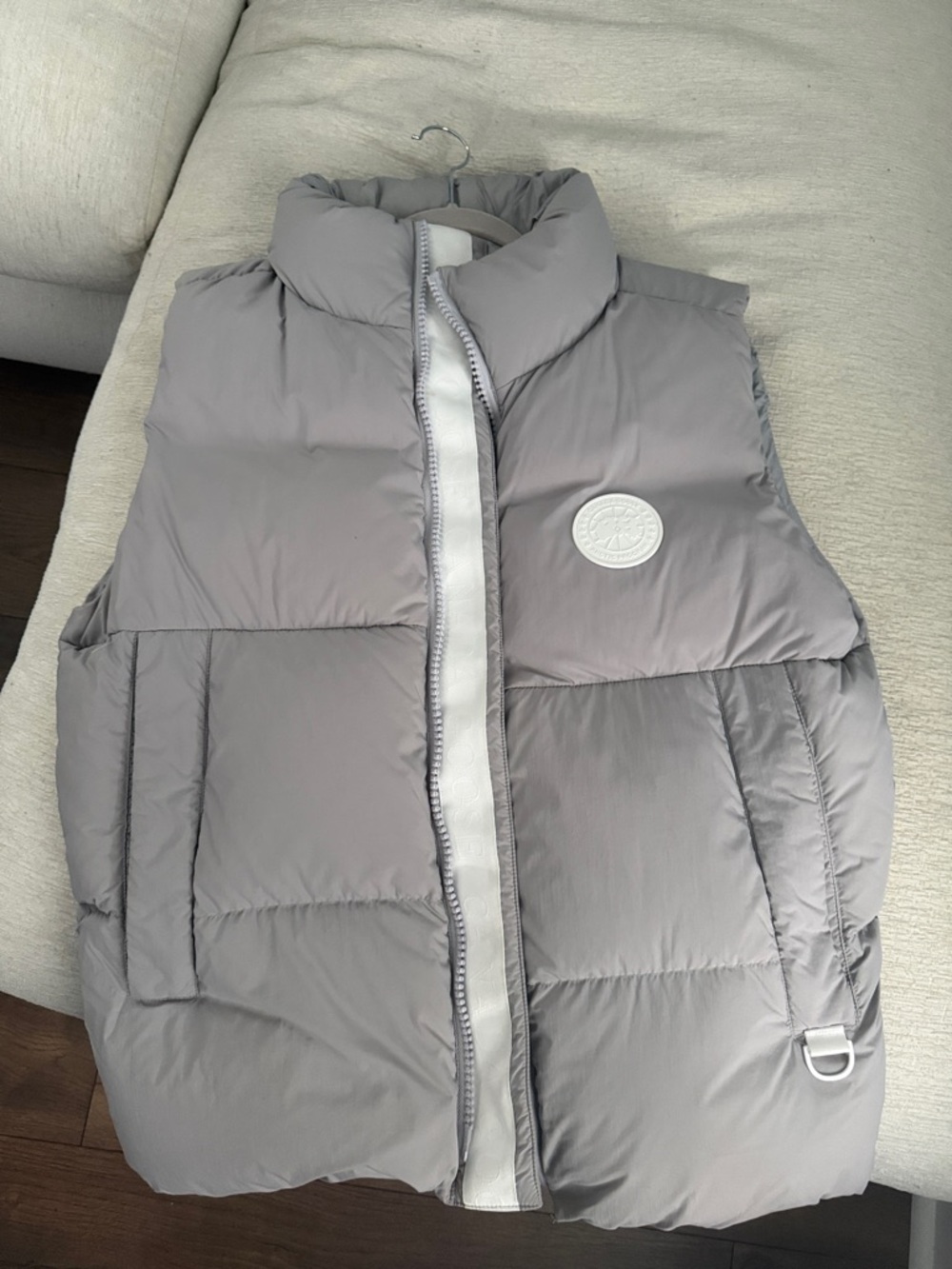 Canada Goode Light Gray Quilted Puffer Vest with Logo Patch